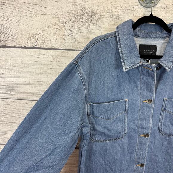 Sanctuary Women's Blue Napa Button Front Denim Shirt Jacket Size Large - Picture 2 of 7